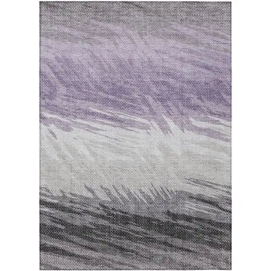 Lavender Ivory And Gray Striped Washable Indoor Outdoor Area Rug Photo 2