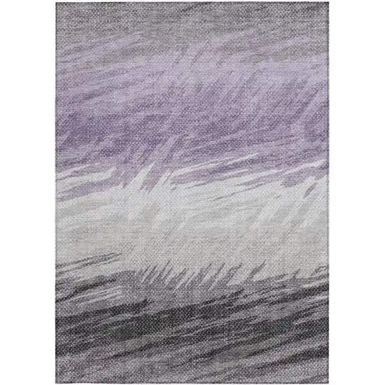 Lavender Ivory And Gray Striped Washable Indoor Outdoor Area Rug Photo 5