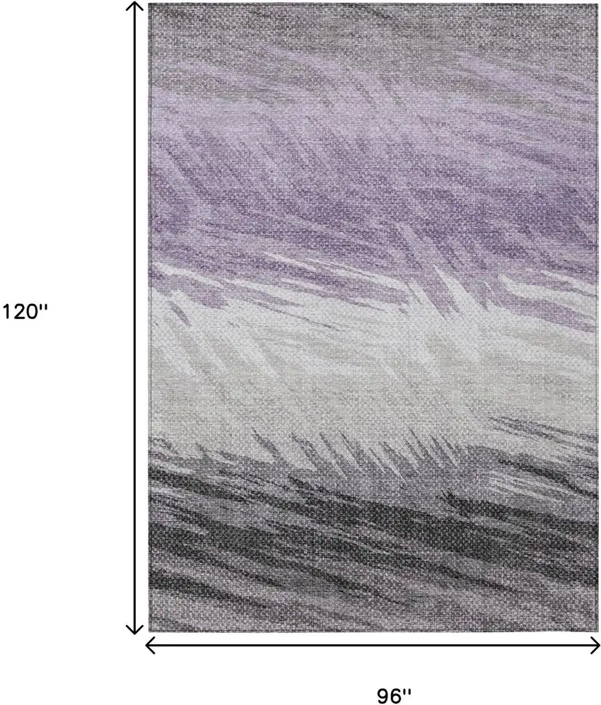 Lavender Ivory And Gray Striped Washable Indoor Outdoor Area Rug Photo 3