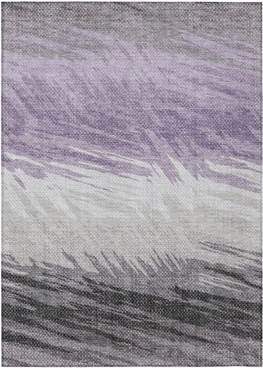 Lavender Ivory And Gray Striped Washable Indoor Outdoor Area Rug Photo 2