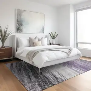 Photo of Lavender Ivory And Gray Striped Washable Indoor Outdoor Area Rug