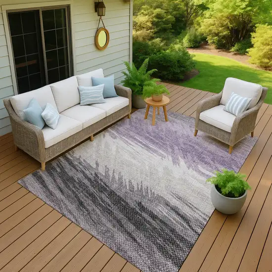 Lavender Ivory And Gray Striped Washable Indoor Outdoor Area Rug Photo 7