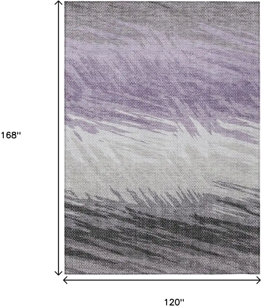 Lavender Ivory And Gray Striped Washable Indoor Outdoor Area Rug Photo 3