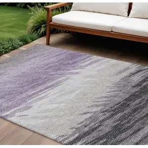 Photo of Lavender Ivory And Gray Striped Washable Indoor Outdoor Area Rug