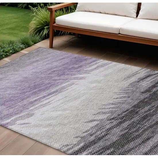 Lavender Ivory And Gray Striped Washable Indoor Outdoor Area Rug Photo 1