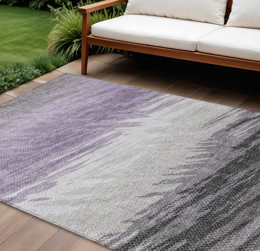 Lavender Ivory And Gray Striped Washable Indoor Outdoor Area Rug Photo 1