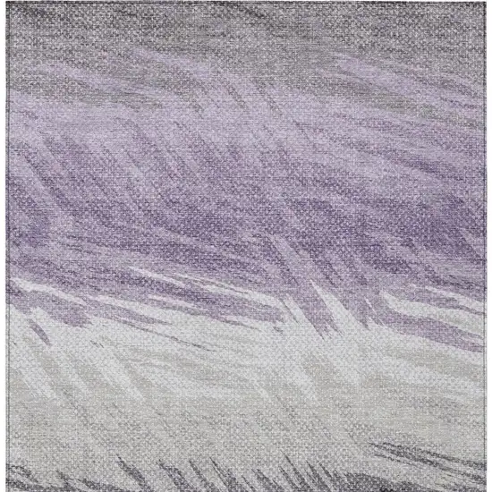 Lavender Ivory And Gray Striped Washable Indoor Outdoor Area Rug Photo 2