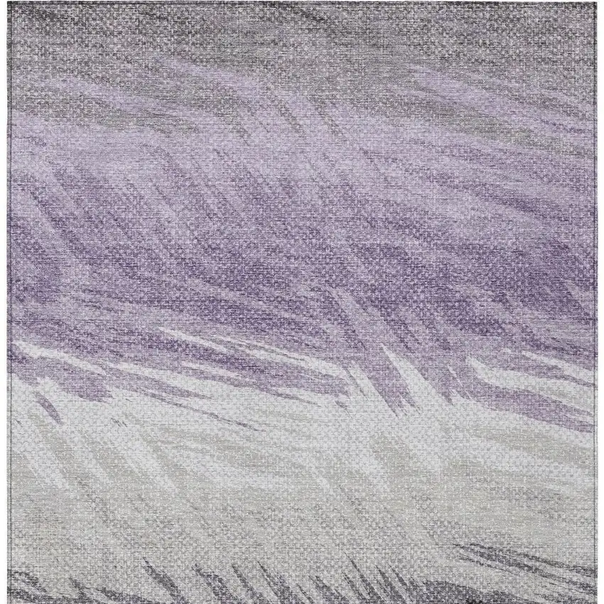 Lavender Ivory And Gray Striped Washable Indoor Outdoor Area Rug Photo 2