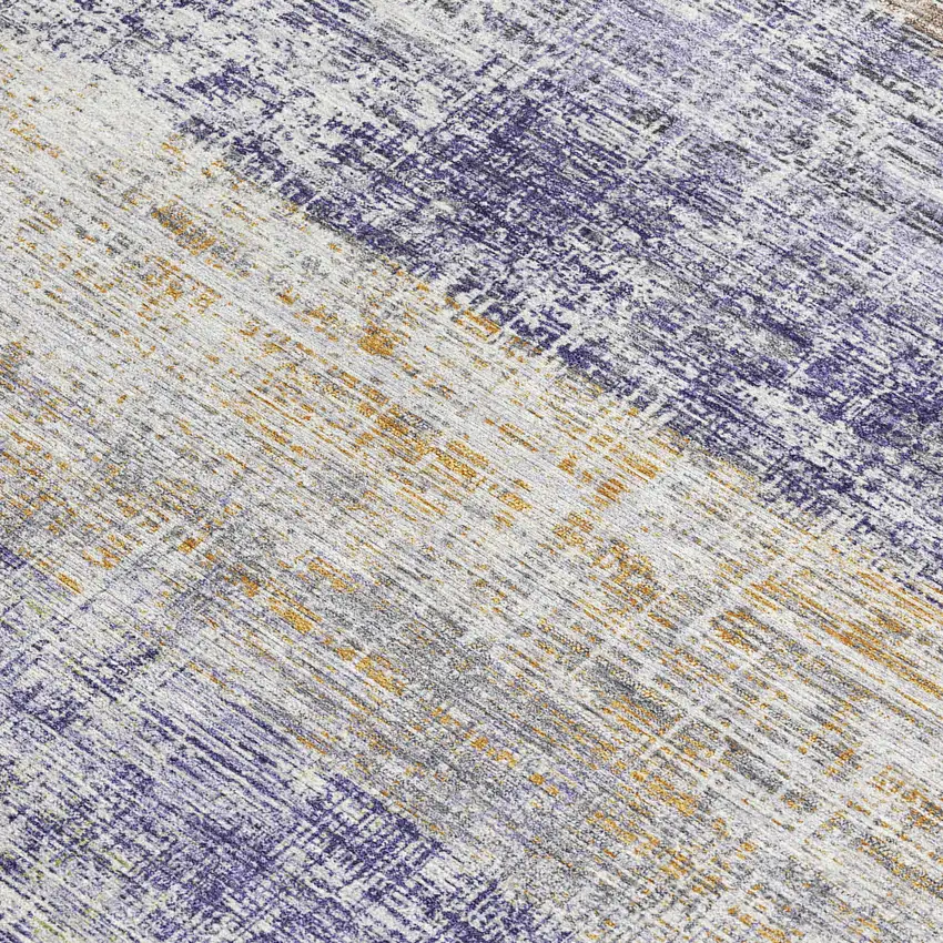 Lavender Ivory And Gray Striped Washable Indoor Outdoor Area Rug Photo 3