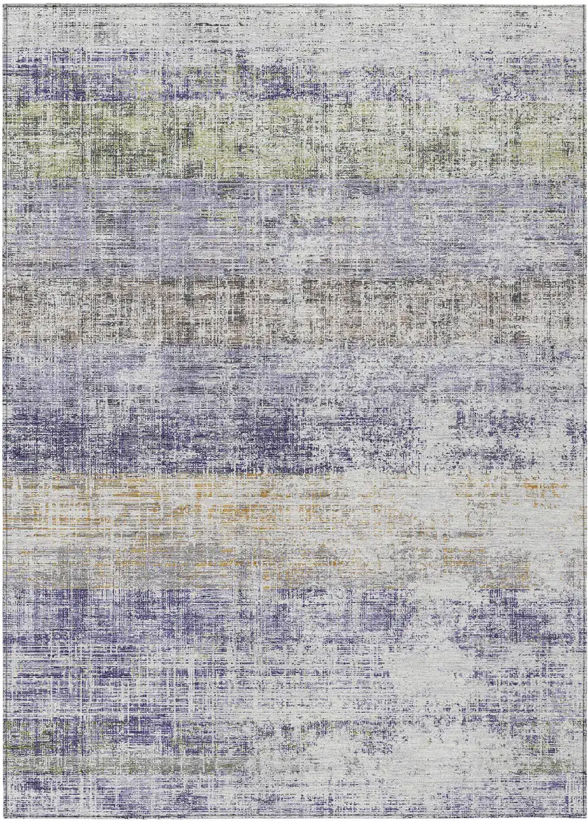 Lavender Ivory And Gray Striped Washable Indoor Outdoor Area Rug Photo 9