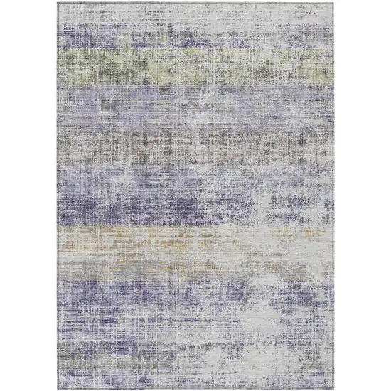 Lavender Ivory And Gray Striped Washable Indoor Outdoor Area Rug Photo 9