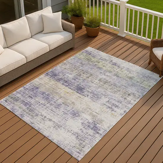 Lavender Ivory And Gray Striped Washable Indoor Outdoor Area Rug Photo 4