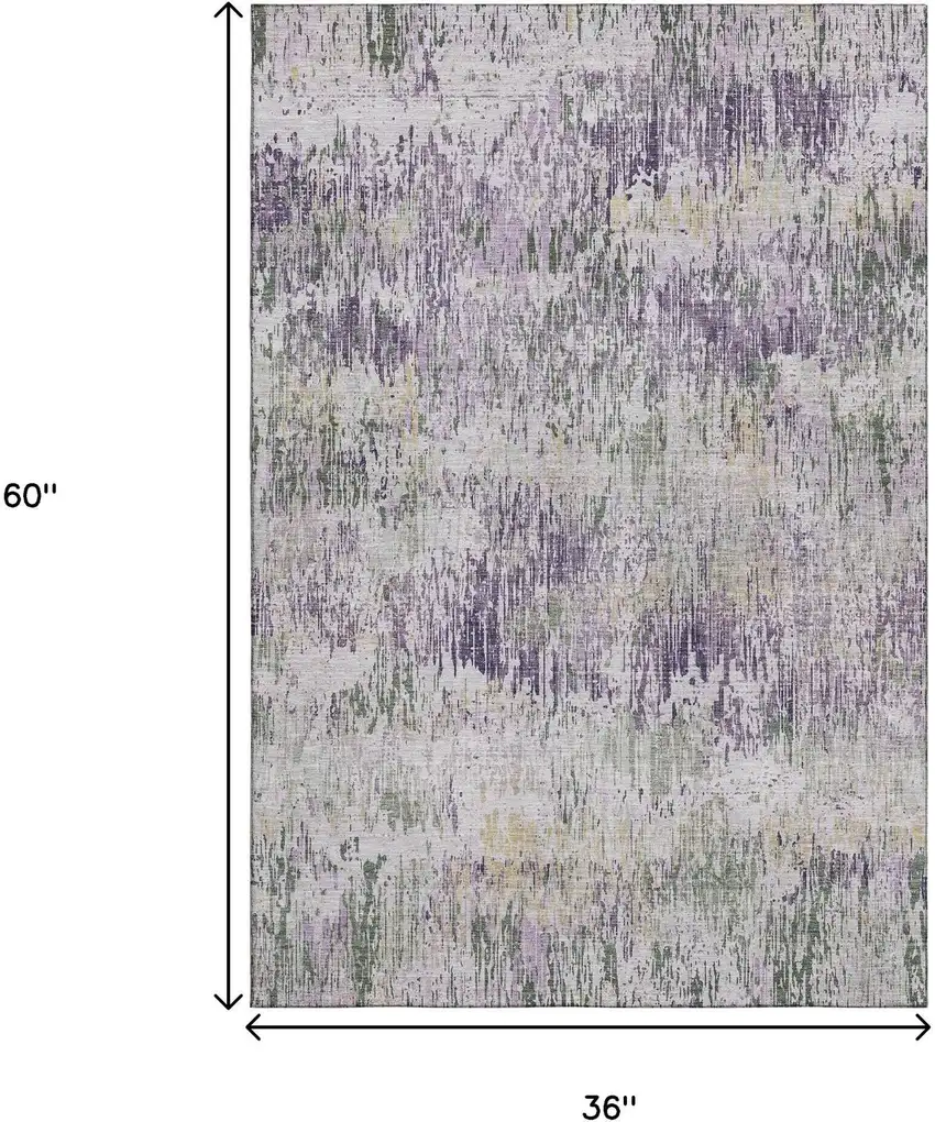 Lavender Ivory And Green Striped Washable Area Rug With UV Protection Photo 3