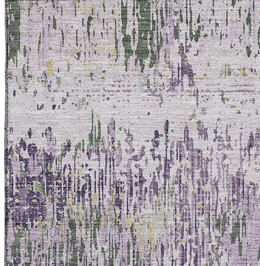 Lavender Ivory And Green Striped Washable Area Rug With UV Protection Photo 3