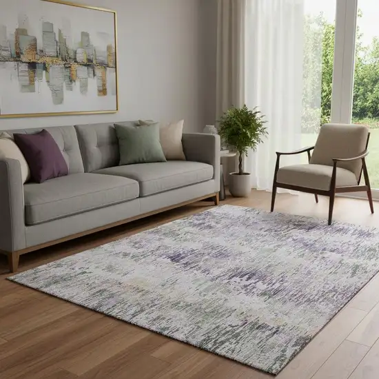 Lavender Ivory And Green Striped Washable Area Rug With UV Protection Photo 2