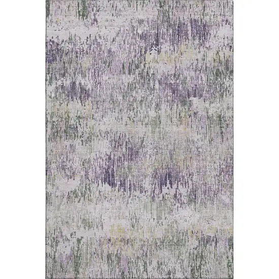 Lavender Ivory And Green Striped Washable Area Rug With UV Protection Photo 1