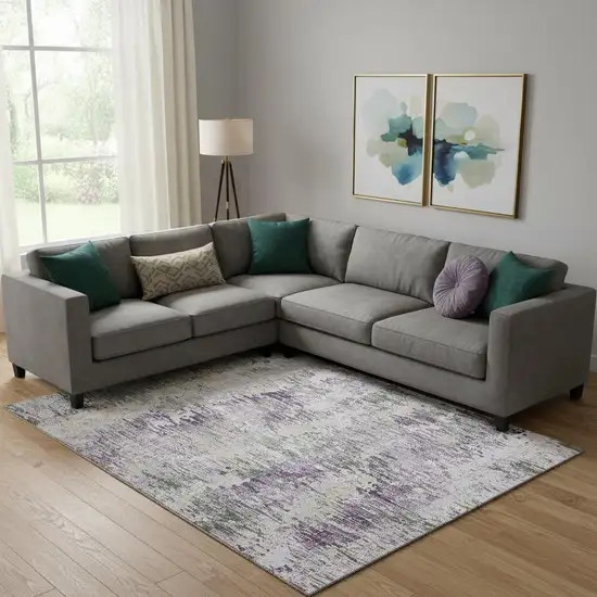 Lavender Ivory And Green Striped Washable Area Rug With UV Protection Photo 2