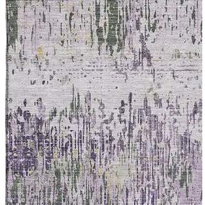 Photo of Lavender Ivory And Green Striped Washable Area Rug With UV Protection
