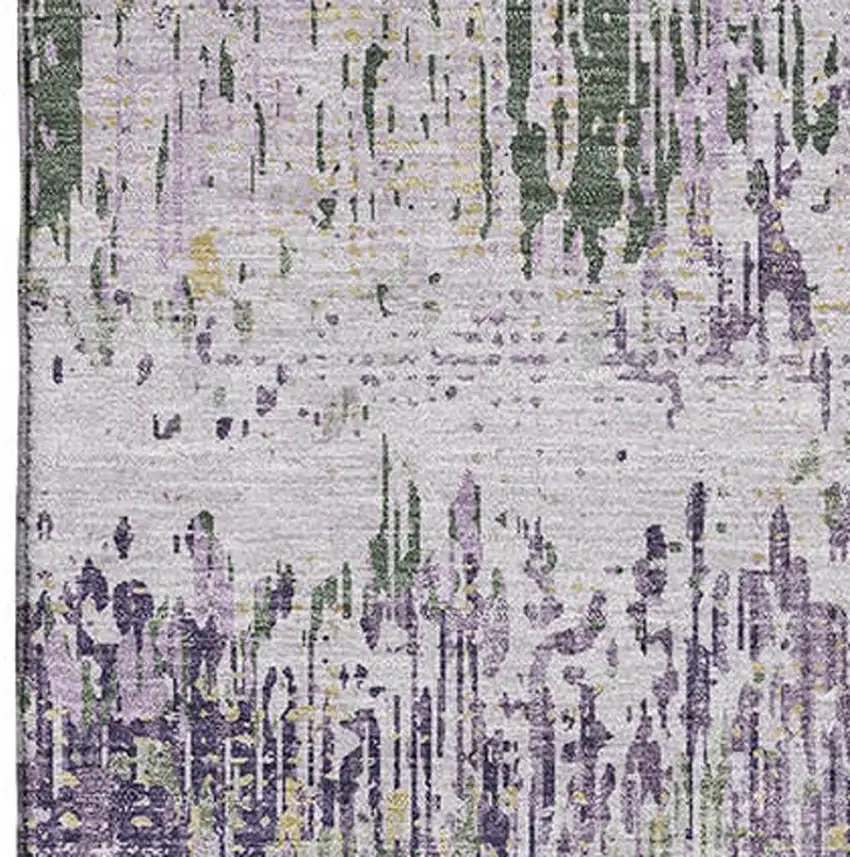 Lavender Ivory And Green Striped Washable Area Rug With UV Protection Photo 2