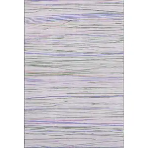 Photo of Lavender Ivory And Green Striped Washable Area Rug With UV Protection