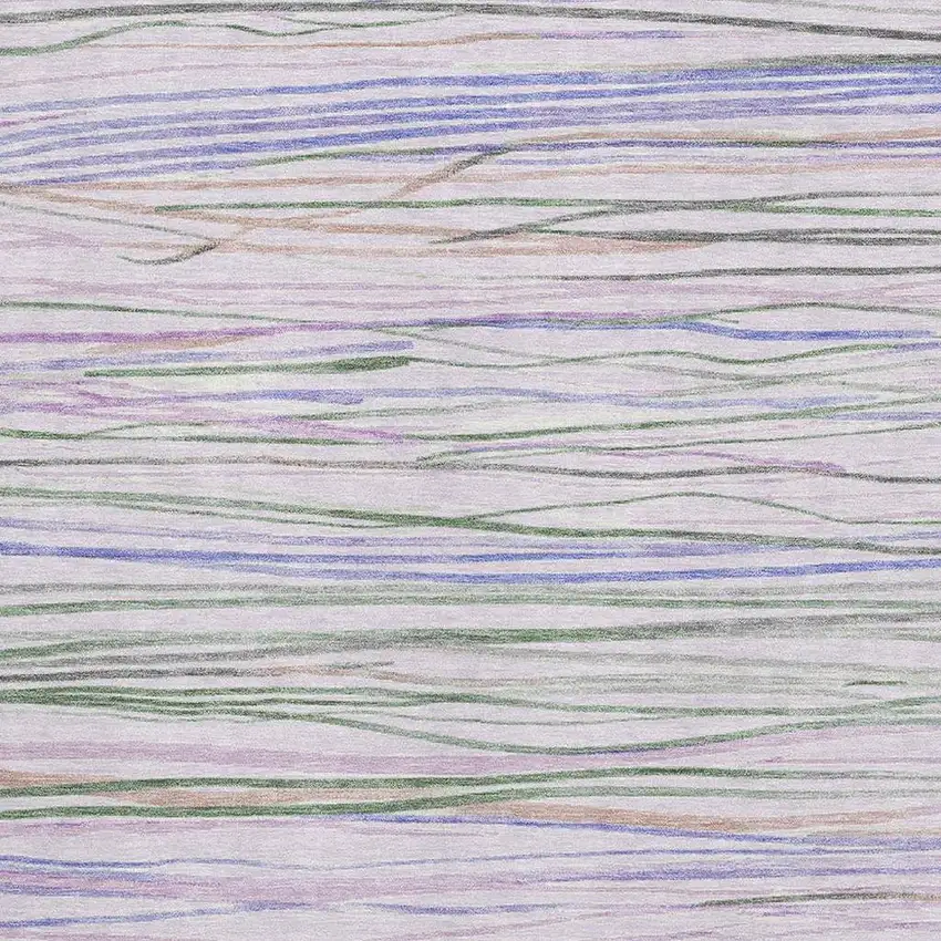 Lavender Ivory And Green Striped Washable Area Rug With UV Protection Photo 2