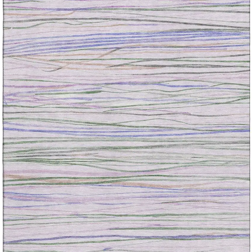 Lavender Ivory And Green Striped Washable Area Rug With UV Protection Photo 3