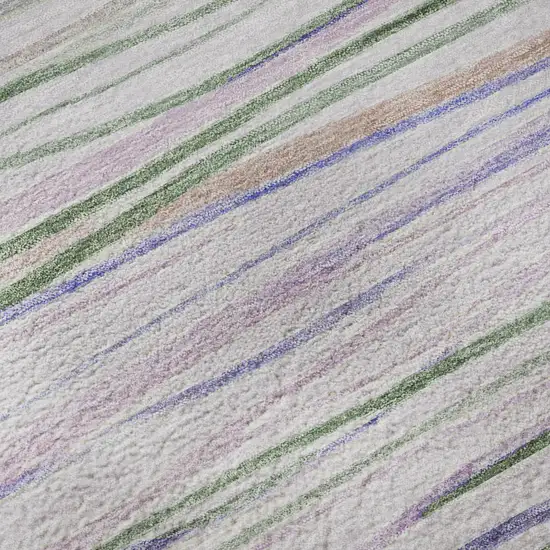 Lavender Ivory And Green Striped Washable Area Rug With UV Protection Photo 9