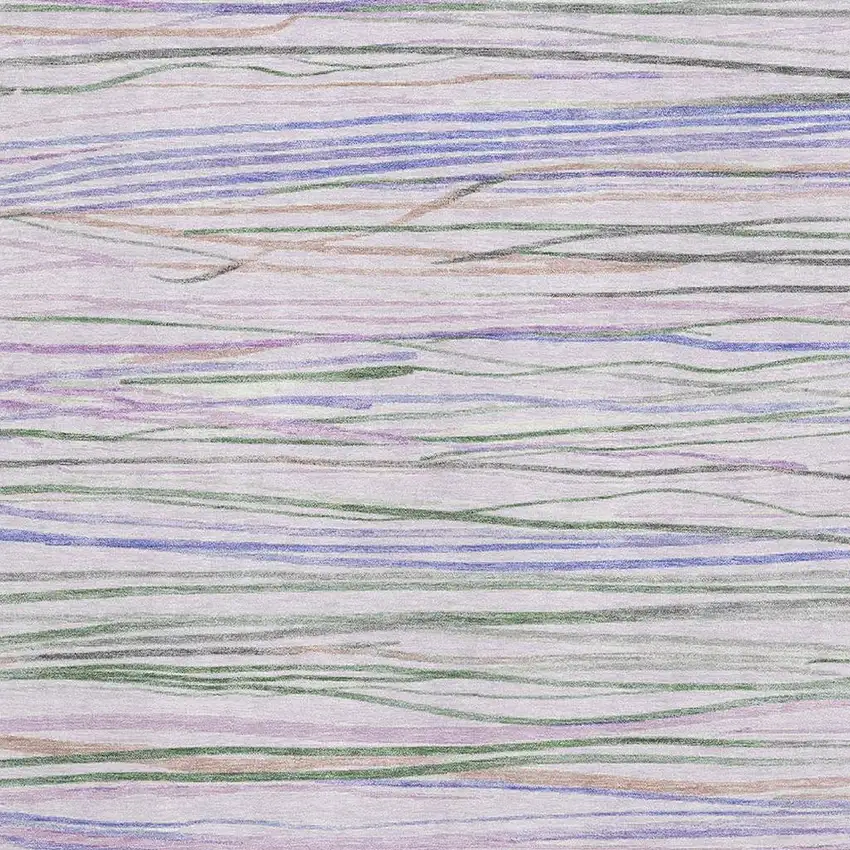 Lavender Ivory And Green Striped Washable Area Rug With UV Protection Photo 2