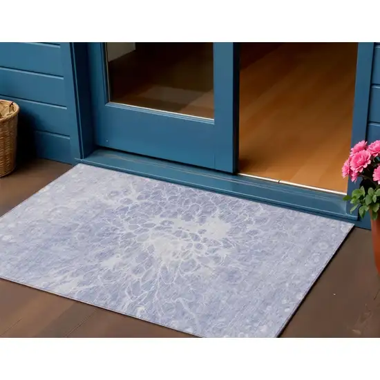 Lavender Ivory And Lilac Abstract Washable Indoor Outdoor Area Rug Photo 1