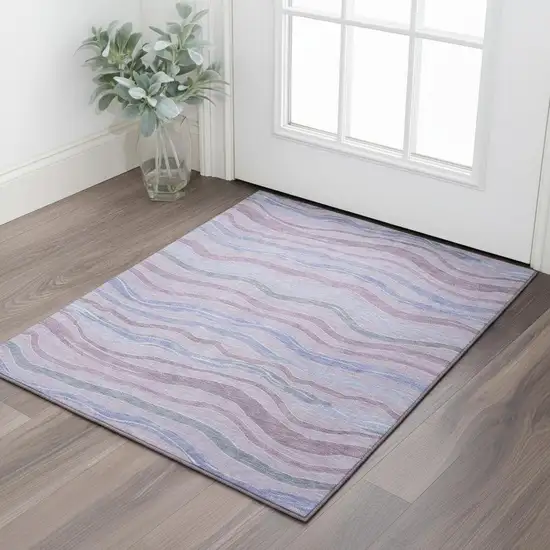 Lavender Ivory And Lilac Striped Washable Area Rug With UV Protection Photo 2