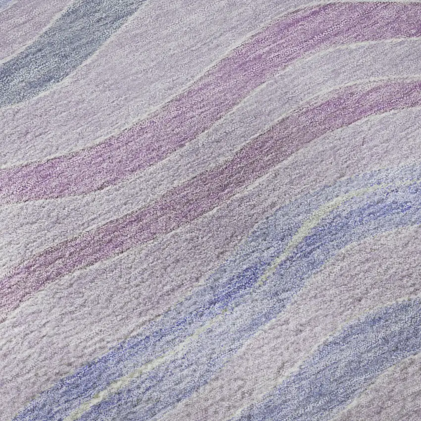 Lavender Ivory And Lilac Striped Washable Area Rug With UV Protection Photo 9