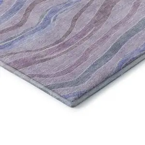 Photo of Lavender Ivory And Lilac Striped Washable Area Rug With UV Protection