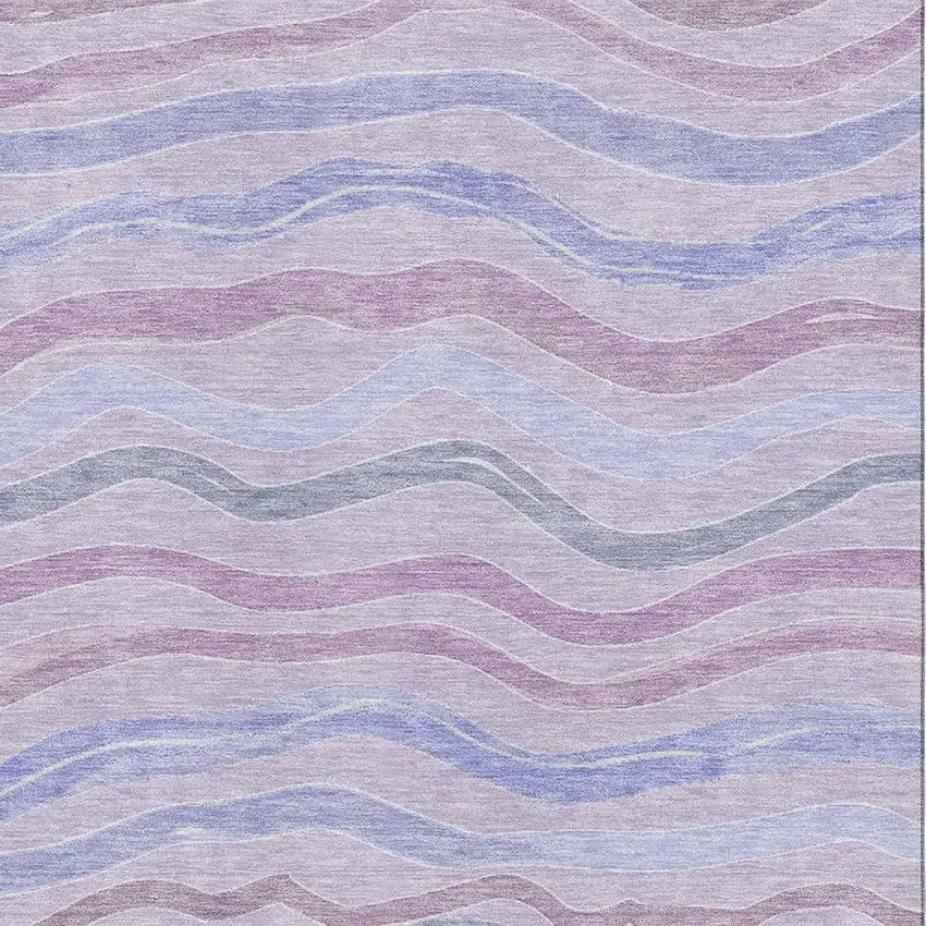 Lavender Ivory And Lilac Striped Washable Area Rug With UV Protection Photo 2
