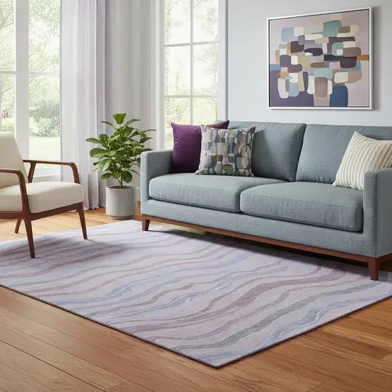 Lavender Ivory And Lilac Striped Washable Area Rug With UV Protection Photo 1