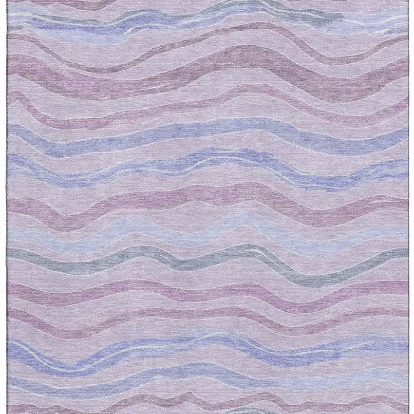 Lavender Ivory And Lilac Striped Washable Area Rug With UV Protection Photo 3