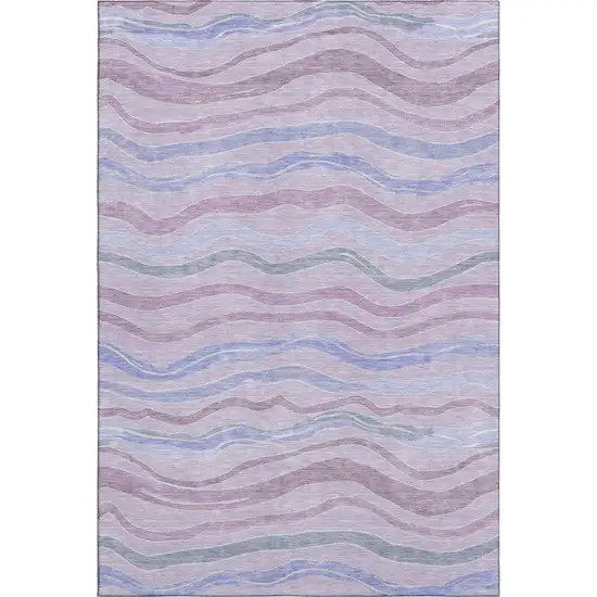 Lavender Ivory And Lilac Striped Washable Area Rug With UV Protection Photo 1