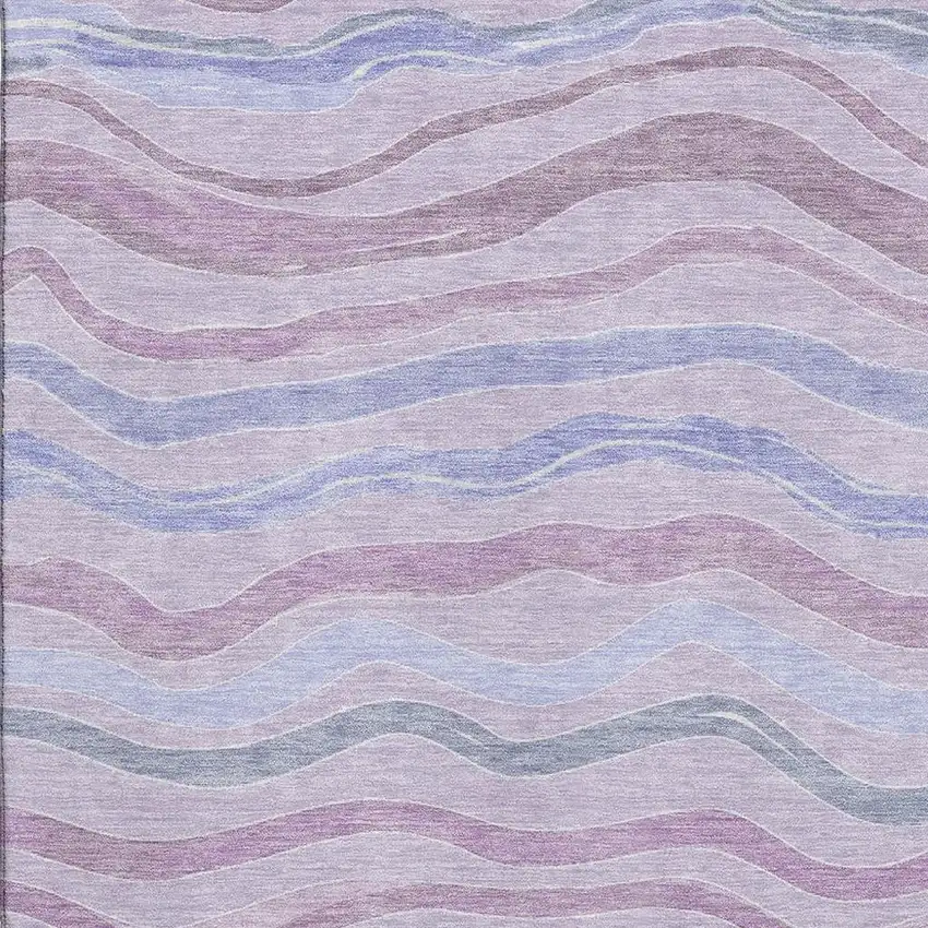Lavender Ivory And Lilac Striped Washable Area Rug With UV Protection Photo 2