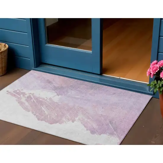 Lavender Ivory And Mauve Abstract Washable Indoor Outdoor Area Rug Photo 2
