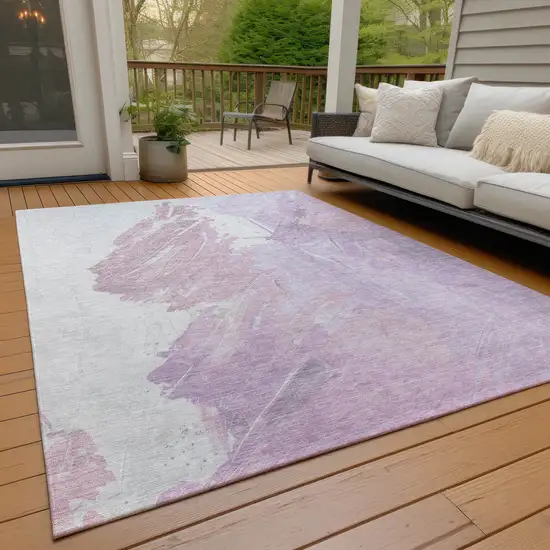 Lavender Ivory And Mauve Abstract Washable Indoor Outdoor Area Rug Photo 7