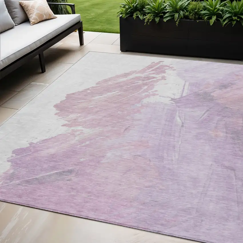 Lavender Ivory And Mauve Abstract Washable Indoor Outdoor Area Rug Photo 2