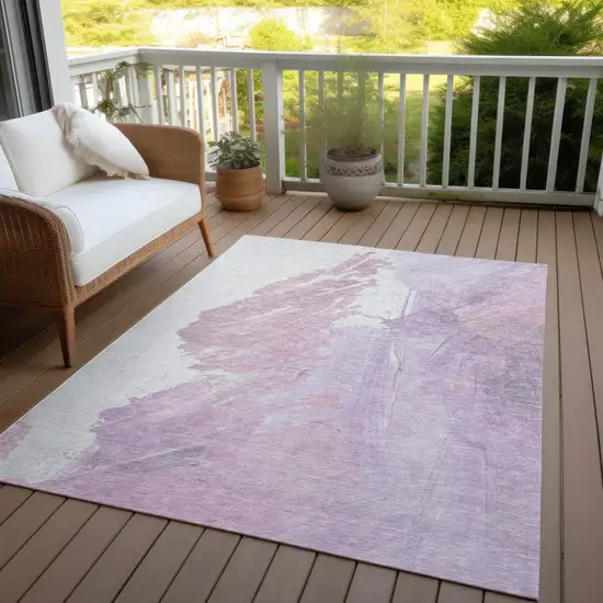 Lavender Ivory And Mauve Abstract Washable Indoor Outdoor Area Rug Photo 4