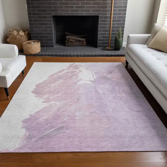 Lavender Ivory And Mauve Abstract Washable Indoor Outdoor Area Rug Photo 6