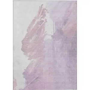 Photo of Lavender Ivory And Mauve Abstract Washable Indoor Outdoor Area Rug