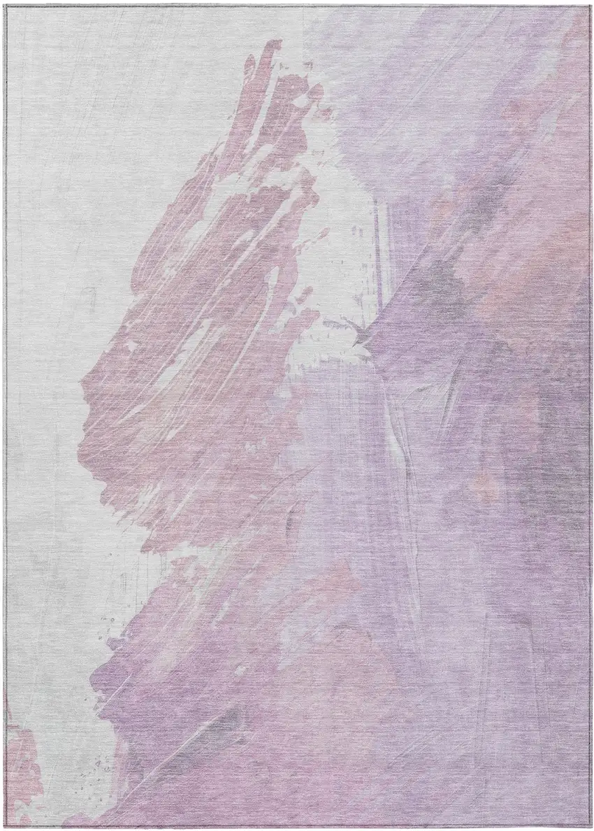 Lavender Ivory And Mauve Abstract Washable Indoor Outdoor Area Rug Photo 1