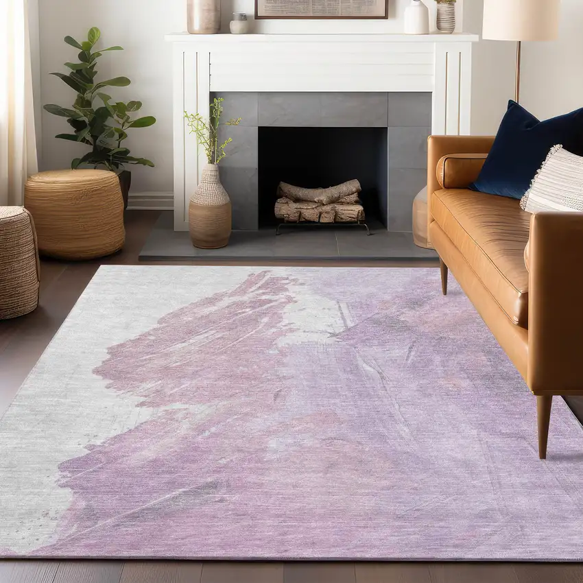 Lavender Ivory And Mauve Abstract Washable Indoor Outdoor Area Rug Photo 6