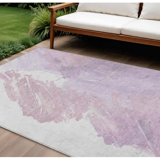 Lavender Ivory And Mauve Abstract Washable Indoor Outdoor Area Rug Photo 2