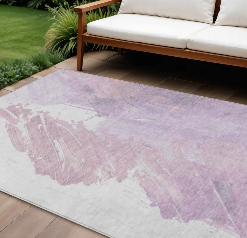 Lavender Ivory And Mauve Abstract Washable Indoor Outdoor Area Rug Photo 2