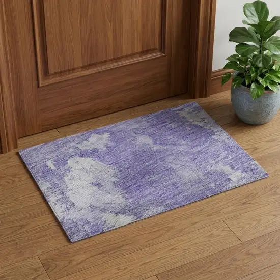Lavender Ivory And Mint Green Abstract Washable Area Rug With UV Protection Photo 1