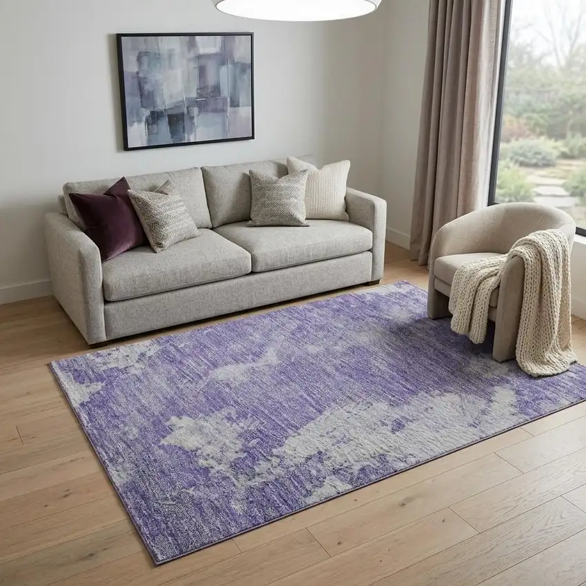 Lavender Ivory And Mint Green Abstract Washable Area Rug With UV Protection Photo 1