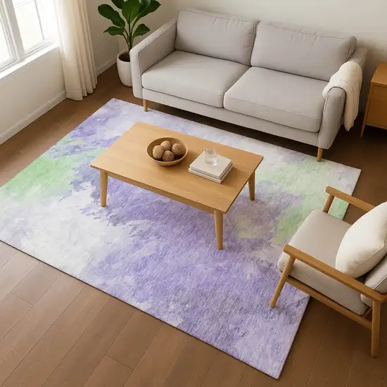 Lavender Ivory And Mint Green Abstract Washable Area Rug With UV Protection Photo 4